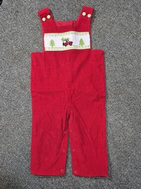 Shrimp & Grits Kids Christmas Corduroy Longall Red Smocked Jeep Tree 6M